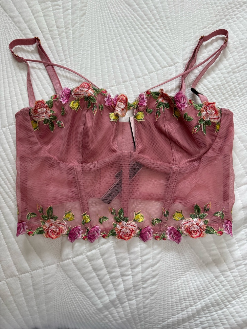 Victoria's Secret Mauve Floral Embroidered Longline Bandeau Bralette
